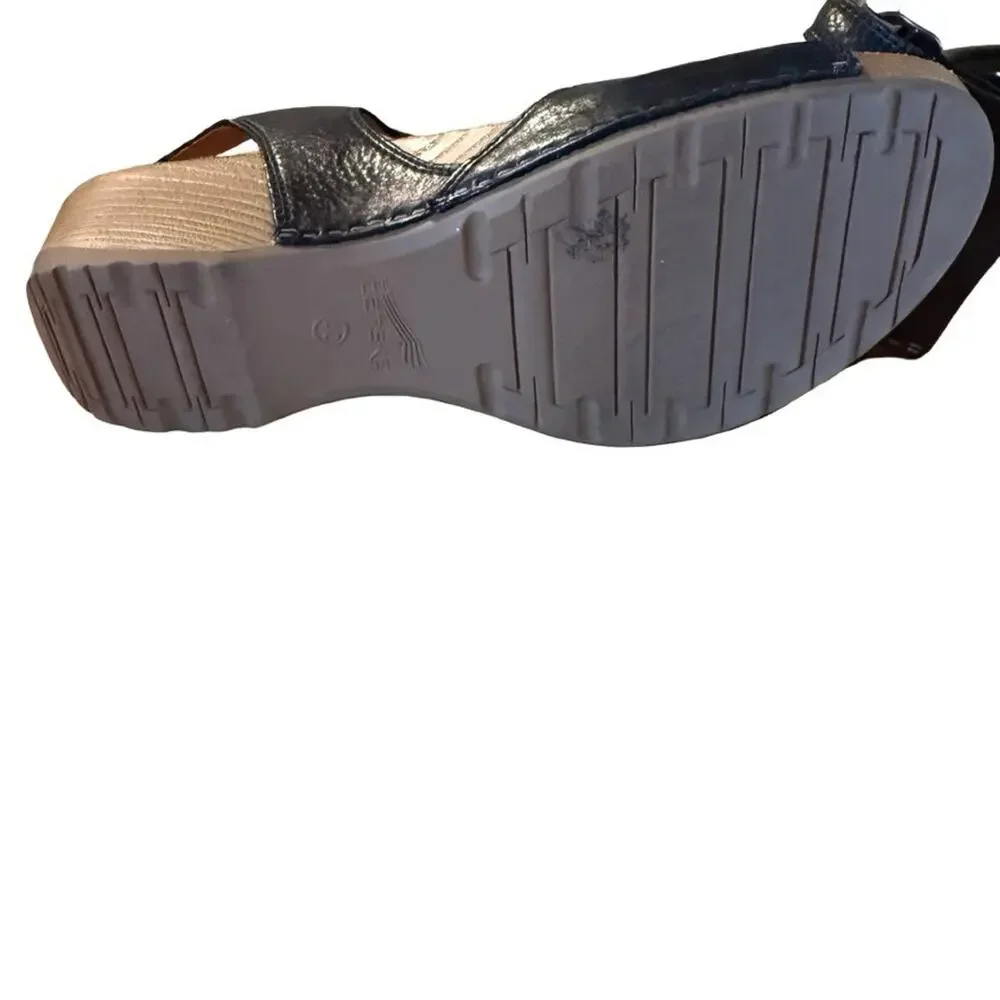 Dansko Tricia Black Wedge Ankle Strap Comfort Sandals Shoes sz 40 / 9.5 / 10